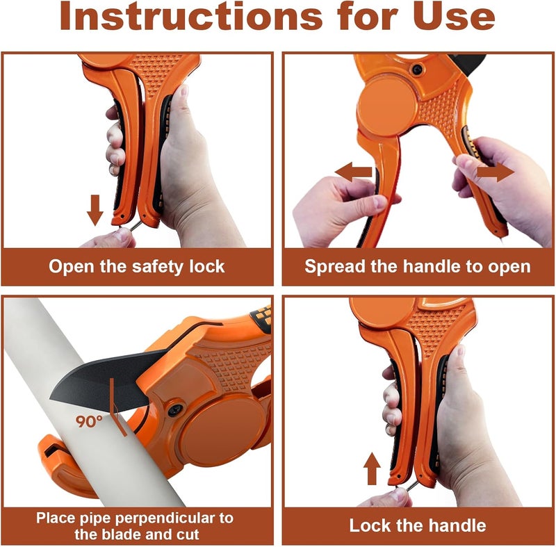 KERRY PVC Pipe Cutter with SK5 Blade, Outer Diameter Up to 2-1/2" Ratcheting Heavy-Duty PEX POLY PE PPR Plastic Hoses and Plumbing Tube Cutting Tool, Thicken Aluminum Body Efficient Extended Handle - Image 5